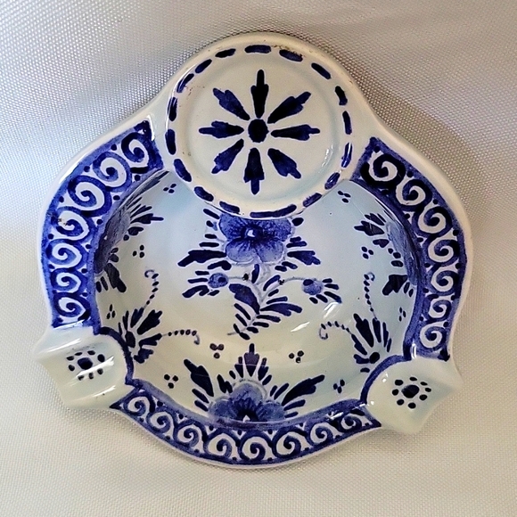 Ashtray Delfts Blue Netherlands Holland Cobalt Blue Floral Pottery - Picture 4 of 10